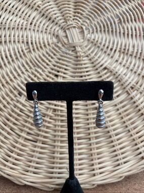 Silver Teardrop Spiral Dangle Earrings - Women Jewelry